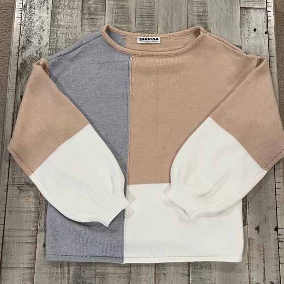 Women Sweater Long Sleeve Color Block Knit Pullover Sweaters Crew Neck Patchwork - Picture 4 of 7
